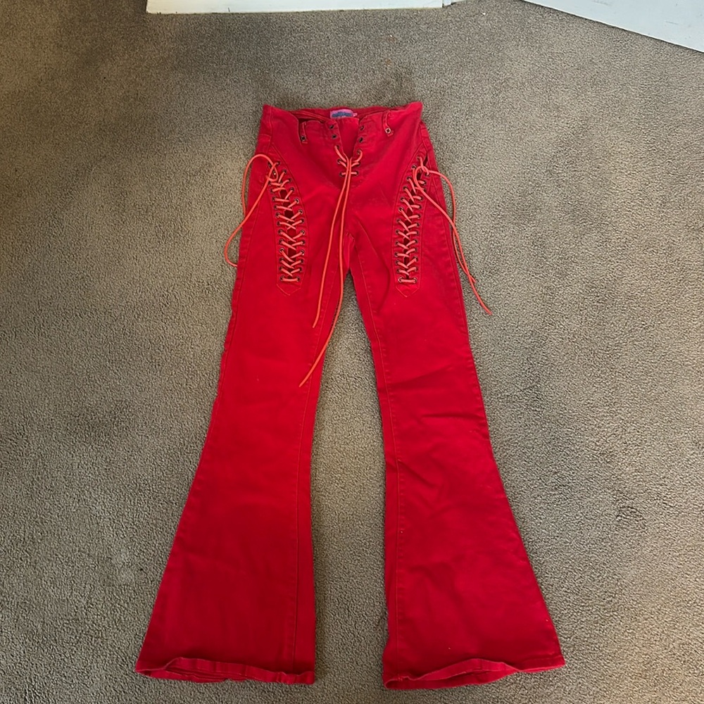 Edikted red lace up pants
